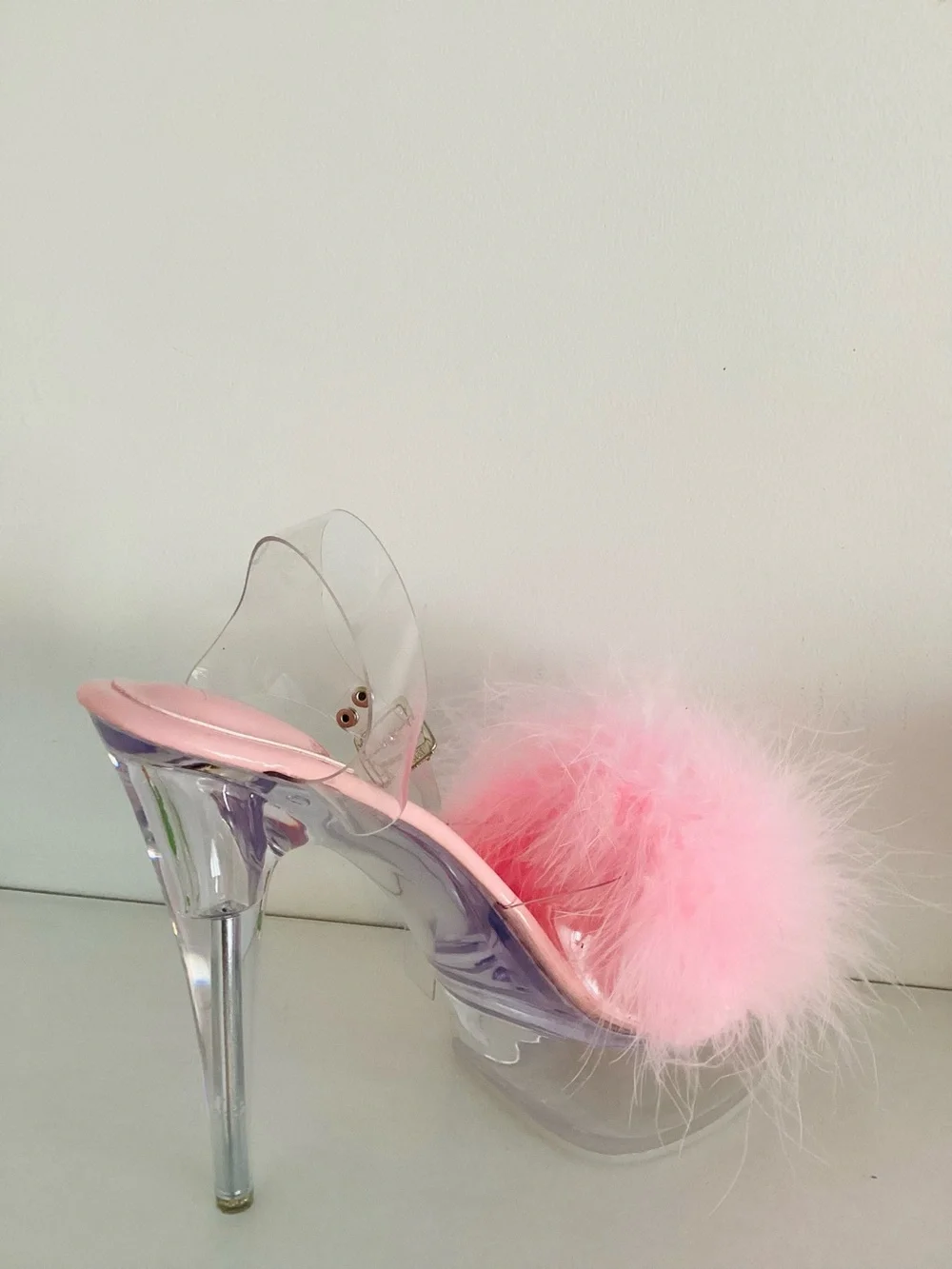 Pink Stiletto Heels Marabou Feathers Platform Sexy
